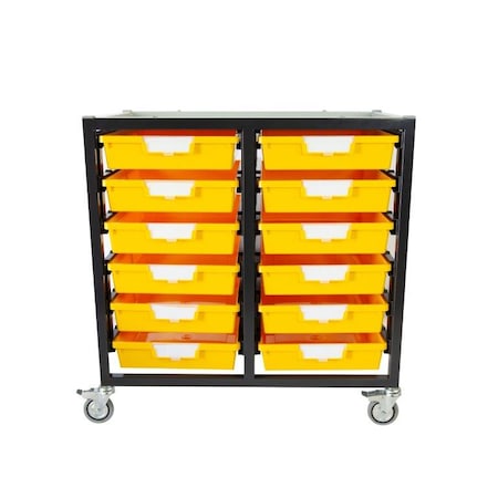Storsystem Commercial Grade Mobile Bin Storage Cart with 12 Yellow High Impact Polystyrene Bins/Trays CE2101DG-12SPY